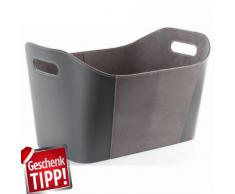 Holzkorb Kaminholzkorb Leder Look grau TermaTech