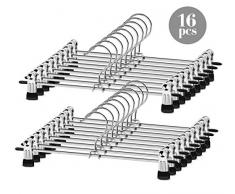 Anstore 16 x Metall Hosenbügel Kleiderbügel mit Clips für Hosen Socken Röcke 30 x 10,5 cm Anti-Rutsch platzsparend- verchromt