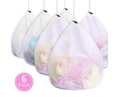 Wäschesäcke für Waschmaschine, ASANMU 6 Stück Wäschebeutel Waschmaschine mit Kordelstopper Wiederverwendbare Groß Netzbeutel für Wäsche/Schutz/Waschnetz, Waeschesack für Babywäsche/Unterwäsche/Socken