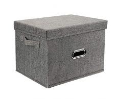 Redmoo Aufbewahrungsbox, Faltbare Leinentuch Kleidung Ablagekorb, mit Deckel, Faltbare Aufbewahrungskiste für Kleiderschrank, Kleidung, Bücher, Kosmetik, Spielzeug (Grau,L,44x29x30cm)