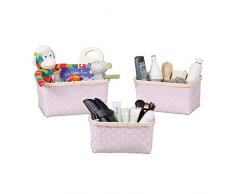 Relaxdays Aufbewahrungskorb 3er Set, Flechtoptik, ineinander stapelbar, Korb Set, PP & Bambus, verschied. Größen, rosa