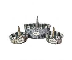 Mojawo 3er Set Tragekörbe Dekokorb Flechtkorb Blumenkorb Einkaufskorb Rattan Grau mit Stoffeinsatz