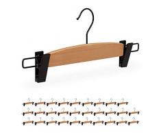 Relaxdays 30 x Hosenbügel Design mit Klammer, Damen & Herren, edle Rockbügel, Klammerbügel Größe L, 35,5 cm breit, Natur/schwarz