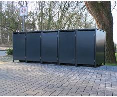 5 Mülltonnenboxen ohne Stanzung für 240 Liter Mülltonnen / komplett Anthrazit RAL 7016 / witterungsbeständig durch Pulverbeschichtung / mit Klappdeckel und Fronttür