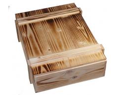 Schwarzwald Metzgerei - Weinkiste aus Holz mit individuell beflammter Oberfläche in sehr schöner Optik für 3 Flaschen - 360 x 295 x 105 mm