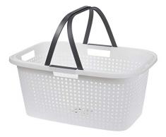 Spetebo Wäschekorb weiß im modernen Design - Wäschesammler aus Kunststoff - Aufbewahrungskorb mit Griffen Wäschewanne
