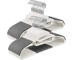 SONGMICS Kleiderbügel, 50 Stück, Anzugbügel aus Kunststoff, gut belastbar, S-Form-Öffnung, rutschfest, Dicke 0,5 cm, platzsparend, um 360° drehbarer Haken, 41,5 cm lang, weiß-grau CRP041W04