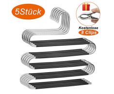 Edelstahl Platzsparend Hosenbügel, TUOWEI Kleiderbügel Hosenbügel Mehrfach Edelstahl Magic S-Type Jeans-Kleiderbügel Closet Organizor für Krawatte,Schal,Hose,Handtücher (5 Stück)