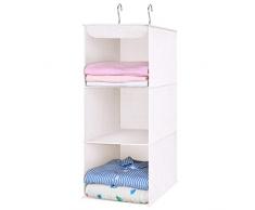 MaidMAX Hängeaufbewahrung mit 3 Fächern, Hängeorganizer aus Stoff, Kleiderschrank Organizer, Hängender Stoffschrank mit Haken, faltbares Hängeregal, Aufbewahrung für Kleidung-Beige