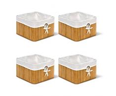 4 x Aufbewahrungskorb Natur im Set, aus Bambus, Faltbarer Regalkorb mit Stoffbezug, mit rundem Eingriff