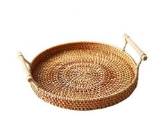 Vaorwne Rattan Ablage, Runder Korb mit Griff, Handgewebt, Rattan Ablage Weiden Korb Brot Obst Lebensmittel FrüHstüCk Display L