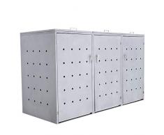 Zelsius Mülltonnenbox Rhombus Cement für 3 Mülltonnen je 120 und/oder 240 Liter I Mülltonnenverkleidung mit 3 Klappdeckel I Metall Müllbox I abschließbar