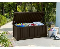 Koll Living Auflagenbox/Kissenbox Merano 570 Liter l mit Belüftung dadurch kein übler Geruch/Schimmel l Moderne Holzoptik in der Farbe Braun l Deckel belastbar bis 250 KG (Sitzplatz für 2 Personen)