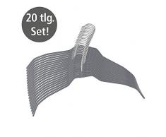 WENKO Kleiderbügel Alessia - Formbügel, 20er Set, rutschfest, platzsparend, 41x21cm, Silber glänzend