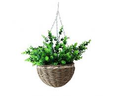 Pueri Blumenampel Hängender Pflanzkorb Gras Rattan geflochten Hängender Blumentopf Hängende Pflanzgefäße für Zuhause Garten Balkon Dekoration (L)