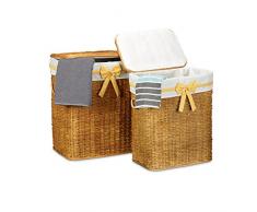 Relaxdays Wäschekorb 2er Set geflochten Buri eckig H x B x T: 56,5 x 46,5 x 33,5 cm stapelbare Wäschetruhe mit herausnehmbarem Wäschesack ca. 67 L Wäschesammler mit Schleife atmungsaktiv, honigbraun