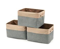 EZOWare Faltbare Aufbewahrungsbox aus Leinen Aufbewahrungskorb mit Griffen – 3er Set (Grau/Beige)