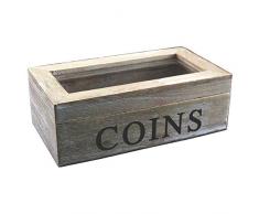 Gisela Graham Holzbox, unbehandelt, Aufschrift: „Coins“ StorageBox natur