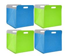 DuneDesign 4er Set Filz Aufbewahrungsbox 33x33x38 cm Kallax Filzkorb Regal Einsatz Box Grün Blau