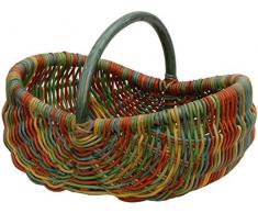 Einkaufskorb/Bügelkorb/Shopper aus echtem Rattan, Henkel- Trage-Korb leicht und stabil (Bunt (Rot, Blau, Grün, Gelb))