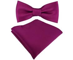 Set Kleinkinder Baby Fliege magenta einfarbig mit Gummizug 29 bis 40 cm Halsumfang verstellbar + Einstecktuch + Aufbewahrungsbox