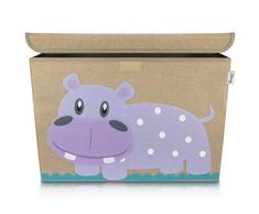 Lifeney Aufbewahrungsbox Kinder 51 x 36 x 36 cm I Kiste mit Deckel für Kinderzimmer I Aufbewahrungsbox mit Deckel für Kindersachen I Boxen Aufbewahrung mit Tiermuster I Spielzeug Aufbewahrung (Hippo)