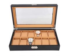 Exliy Uhrenbox, 12 Slots Uhrenbox Organizer Schmuckvitrine, Premium Schmuck & Uhrenvitrine