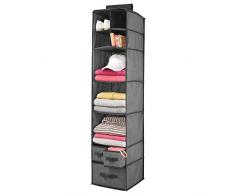 mDesign hängender Stoffschrank aus Kunstfaser – 7 Fächer und 3 Schubladen – Hängeschrank aus Stoff für das Schlafzimmer – perfekt auch als Hängeregal für Kleidung, Gürtel, Clutches – grau und schwarz
