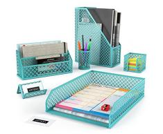 Arteza Schreibtisch-Organizer-Set, 6-teilig Karibikblau, enthält Bleistiftbecherhalter, Briefsorter, Briefablage, Zeitschriftenhalter, Namenskartenhalter, Haftnotizenhalter, für zu Hause oder Büro