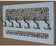 KOMA Garderobenleiste 70 x 40cm Landhausstill Vintage 6 Kleiderhaken Holz Scheiben Loft