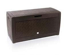 Truhe Matuba klappbarer Deckel Haltegriffe Rollen Flechtoptik braun Gartenbox Auflagenbox Kissenbox Farbauswahl