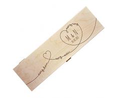 AMAVEL Weinkiste aus Holz mit Gravur, Ewige Liebe, Personalisiert mit Initialen und Datum, Herzmotiv, Verpackung für Weinflaschen