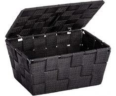 WENKO Aufbewahrungskorb mit Deckel Adria - Badkorb, 19 x 10 x 14 cm, schwarz