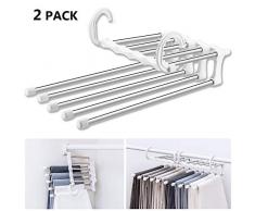 O-Kinee Hosenbügel Platzsparend Mehrfach, 2 Stück Hosen Kleiderbügel aus Edelstahl Ausziehbar, Faltbare Multi Bügel, Magic Hanger Organizer Schrank kleiderbügelhalter,Weiß