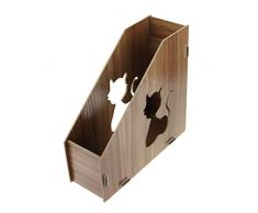 Holz Hohl Aufbewahrungsbox Zeitschriftenkörbe Stehsammler Stehordner Schreibtischorganizer DIY Katze Einzelregal für Aktenschränke Archivsammler Zeitschriftensammler für Desktop-Office-Speicher