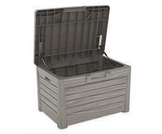 Toomax Kissenbox #Z158 grau 120 Liter Inhalt Holz Optik - mit Sitzfläche 200 kg Tragkraft - abschließbar