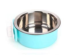 ZSLLO Kisten-Hundenapf, abnehmbare Edelstahl-Aufhänge-Wassernapf-Käfig-Korbschale for Hunde, Katzen, Vögel, Kleintiere, Heimtierbedarf (Farbe : Blau)