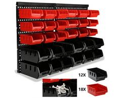 wolketon Wandregal mit Stapelboxen Schüttenregal extra starke Sichtlagerkästen Regal erweiterbar Und Stapelbox Geeignet für Werkstattregal Lagerregal Kleinteilemagazin (30 Stapelboxen)