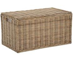 Rattan Truhe Spielzeug Box mit Deckel Aufbewahrung Allzweck Korb mit Eisenrahmen Flechtkorb Inlett Grau (Rechteck, klein)