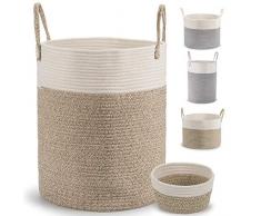 Deco haus Wäschekorb aus Baumwolle 46x38cm - Für Aufbewahrung von Wäsche, Bücher, Spielzeug, Decken, Kissen etc. - Faltbar, robust, praktisch - Stylisch, neutrale Farben - Handgemacht, chemiefrei
