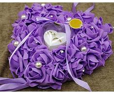Yosoo Romantic Rose Hochzeit Ringkissen Ring Box Herz Bevorzugungen Ehering Kissen mit eleganter Satin Flora (1 Lila)