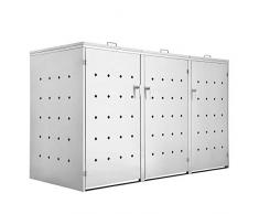 Zelsius Edelstahl Mülltonnenbox Rhombus für 3 Mülltonnen je 120 und/oder 240 Liter, Mülltonnenverkleidung mit 3 Klappdeckel, Metall Müllbox, abschließbar