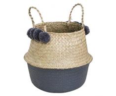 WM Homebase Aufbewahrungskorb aus Seegras, Geflochten Korb, Faltbar, mit Griffen in Grau Ø35x40cm