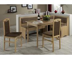 HOWE-Deko Truhen-Eckbankgruppe, Buche Natur Dekor bzw. Buche massiv; Eckbank, 2 Stühle und Vierfußtisch, Bezug: braun, variabel aufbaubar