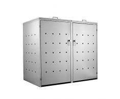 Zelsius Edelstahl Mülltonnenbox für 2 Mülltonnen je 120 und/oder 240 Liter, Mülltonnenverkleidung mit 2 Klappdeckel, Metall Müllbox, abschließbar