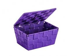 WENKO 22201100 Aufbewahrungskorb mit Deckel Adria Lila - Badkorb, Polypropylen, 19 x 10 x 14 cm