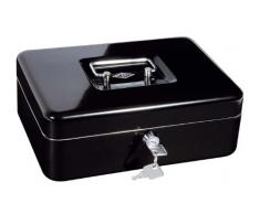 Wedo 145321H Geldkassette (aus pulverbeschichtetem Stahl, versenkbarer Griff, Geldnoten- und Belegeklammer, 5-Fächer-Münzeinsatz, Sicherheits-Zylinderschloss, 25 x 18 x 9 cm) schwarz