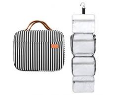 Sportout Kulturtasche, aufhengbare Reise/Kosmetiktasche,Waschtasche mit großer Kapazität, wasserdichte Kosmetiktasche, Make-up Organizer mit Vier Fächern Für Frauen/Mädchen, Reisen (Black-White)