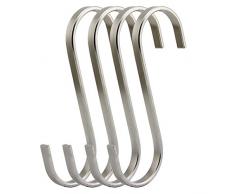 RuiLing Premium 4er Pack Größe extra groß gebürstet Edelstahl S Haken Küche Topf Pfanne Kleideraufbewahrung Rack XXL flach Metall
