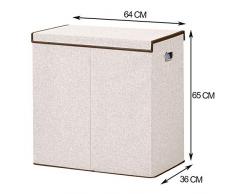 BRIAN & DANY 150L Wäschekorb Zwei Fächer Wäschebox Faltbar Wäschesammler Wäschetruhe Wäschetonne mit Magnetischem Deckel, 65 x 64 x 36 cm, Beige